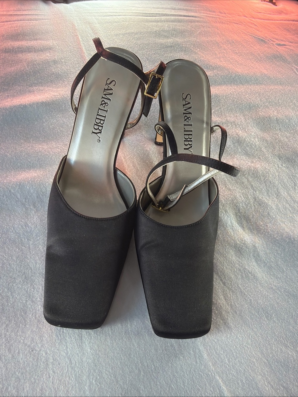 Women's Black and Cream Sam &Libby Wedge Sandals - Leather Sole